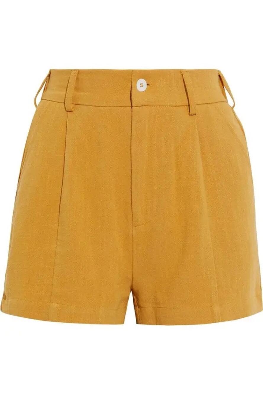 Walter Baker | Jasmine Linen Blend Pleated Slub Canvas Shorts in Saffron Preppy